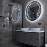 Specchio LED Rotondo | Pulsanti touch | Funzione anti-appannamento | Luce bianca fredda - Reyze Serie Good Vibes Modello 3